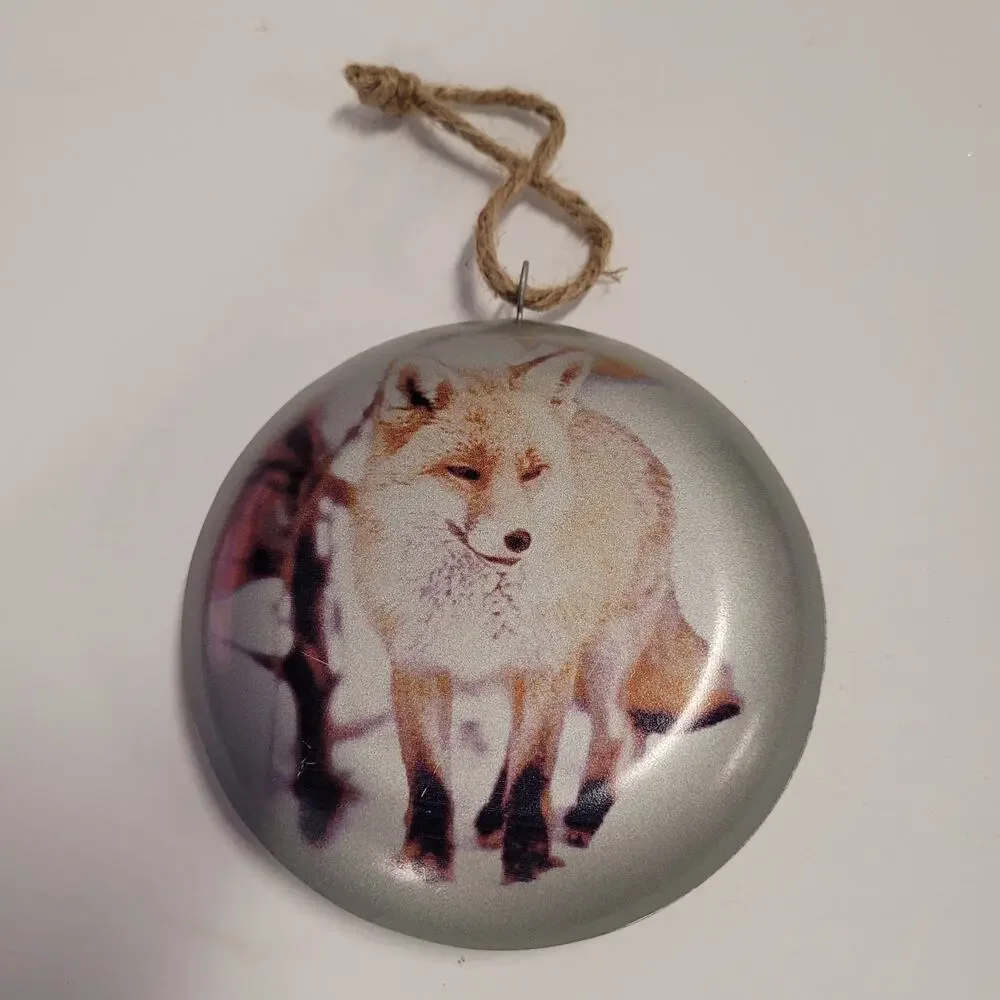 Deer/Stag Fox Christmas Ornament Woodland Hunting Theme Metal Flattened Round